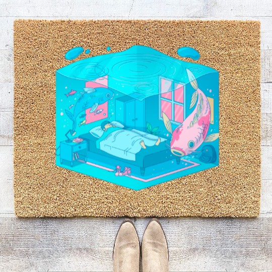 dreams about aquarium fish of a boy sleeping bed Coir Doormats