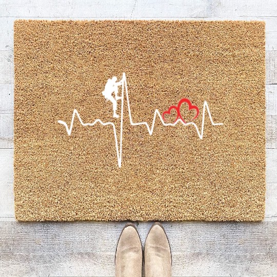 Rock Climbing EKG Heartbeat Love Mountain Climber Coir Doormats