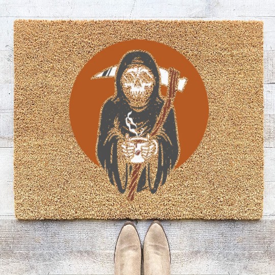 Humorous Grim Reaper Coffee Lover Coir Doormats