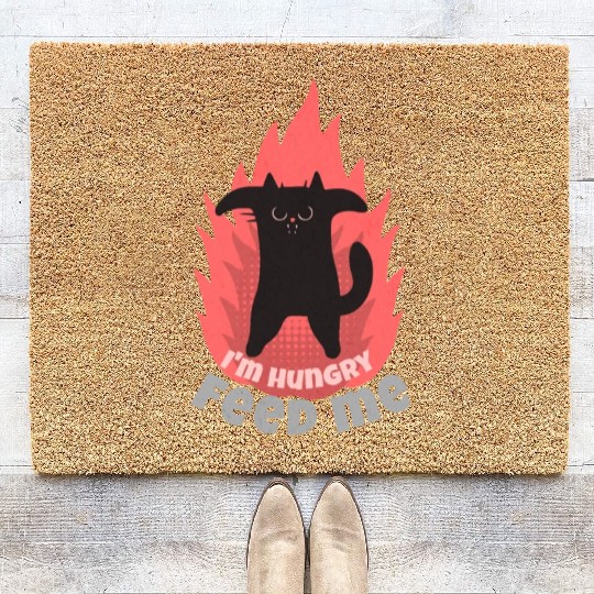 Angry Hungry Cat Feed Me! Coir Doormats