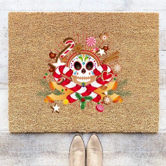 Gingerbread man Sugar Skull decor for Christmas Coir Doormats