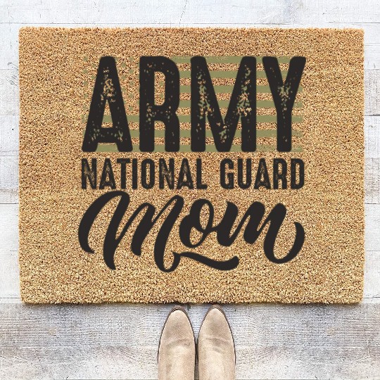 Army National Guard Mom with US flag military styl Coir Doormats