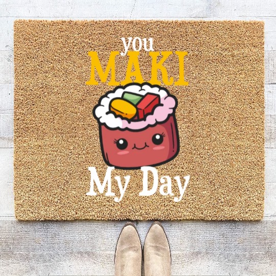 Funny sushi maki saying eat motif Coir Doormats