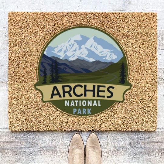 Cool Vintage Retro Arches National Park Mountain Coir Doormats