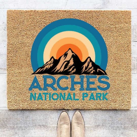Cool Vintage Retro Arches National Park Mountain Coir Doormats