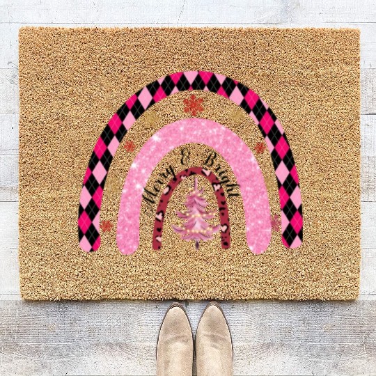 Xmas Christmas Merry and Bright Snowflakes Coir Doormats