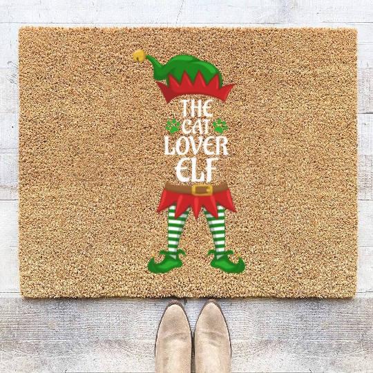 Cat Lover Elf Family Matching Christmas Party Coir Doormats