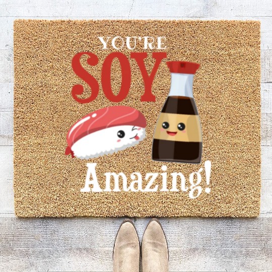 Funny sushi japan soy sauce motif Coir Doormats