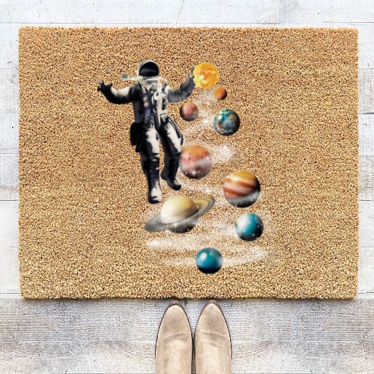 Space Planet Christmas Tree Pajama Lights Holidays Coir Doormats