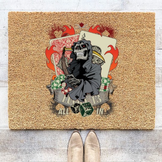 All in Poker Lucky 13 Skull gift Coir Doormats