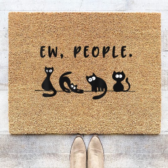 black cat Coir Doormats funny womens ew people meowy cat l