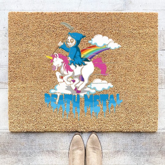 Grim Unicorn Rainbow Metal Music Lover Guitarist Coir Doormats