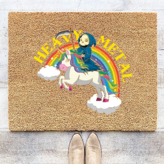 Skeleton Unicorn Rainbow Metal Music Heavy Rock Coir Doormats
