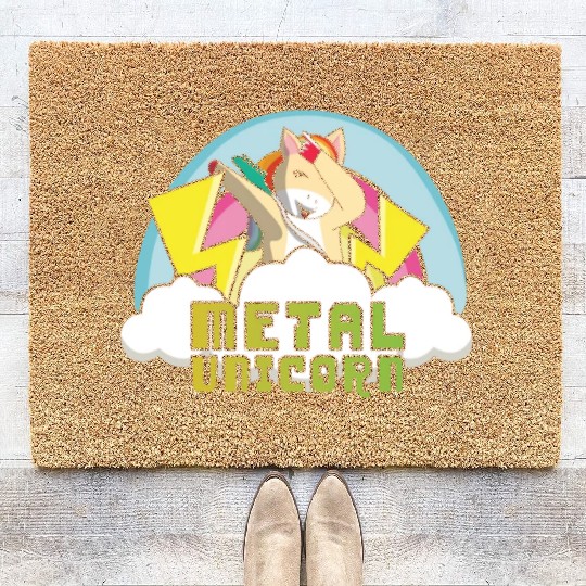 Dabbing Dab Unicorn Rainbow Metal Music Heavy Rock Coir Doormats