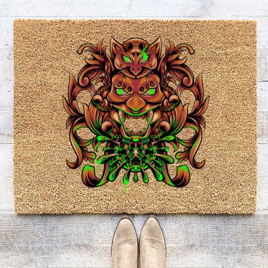 Bronze Neon Oni Mask Coir Doormats