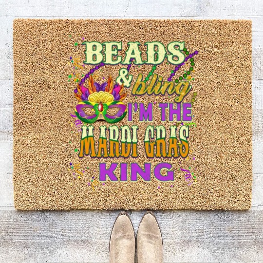 Beads and Bling I'm The Mardi Gras King Coir Doormats