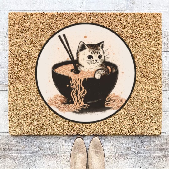 Cat Cat Ramen Noodles Cute Kitten Noodle Soup Coir Doormats