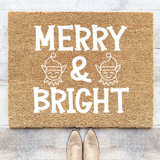 Merry and bright Christmas holiday festive seasons Coir Doormats