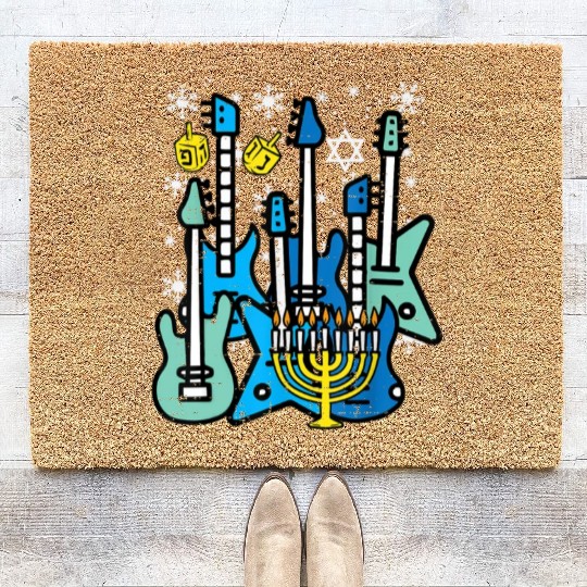 Hanukkah Guitars Chanukah Jewish Rock Rocker Coir Doormats