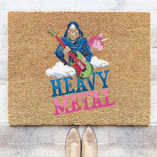 Grim Bone Unicorn Rainbow Metal Music Heavy Rock Coir Doormats