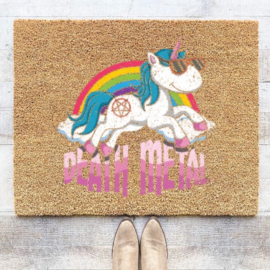 Rainbow Unicorn Love Metal Music Heavy Rocker Coir Doormats