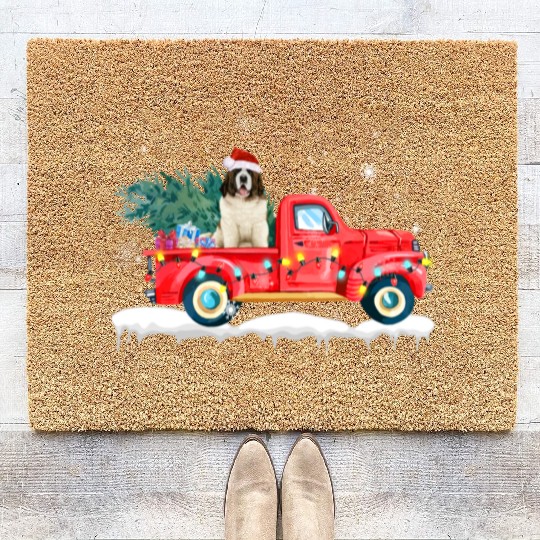 Saint Bernard Christmas Dog Santa Xmas Coir Doormats