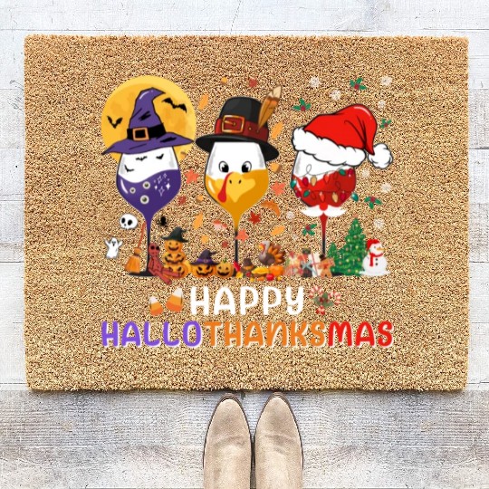 Hallothanksmas Halloween Thanksgiving Christmas Coir Doormats