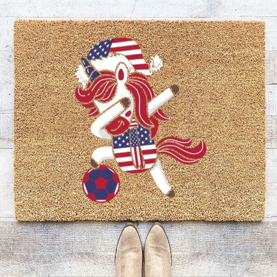 Soccer Girl Dabbing Unicorn Christmas Hat Scarf Coir Doormats