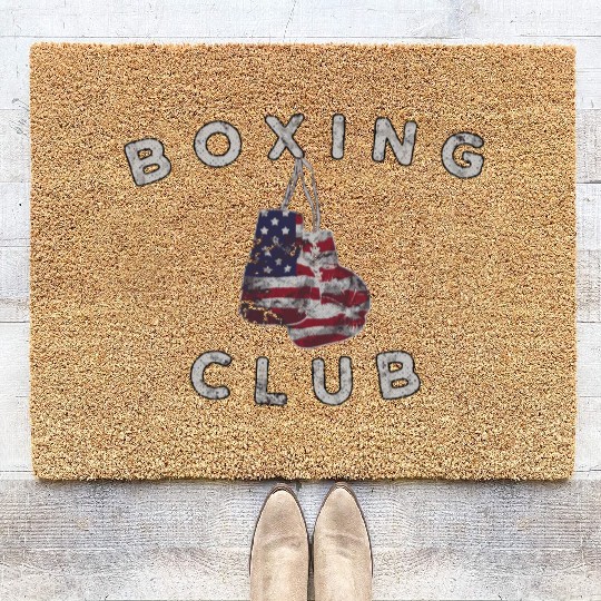 Boxing Club Vintage Us Flag Boxing Gloves Coir Doormats
