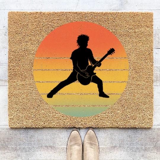Bass Guitar Player Musician Bassist Vintage Retro Coir Doormats