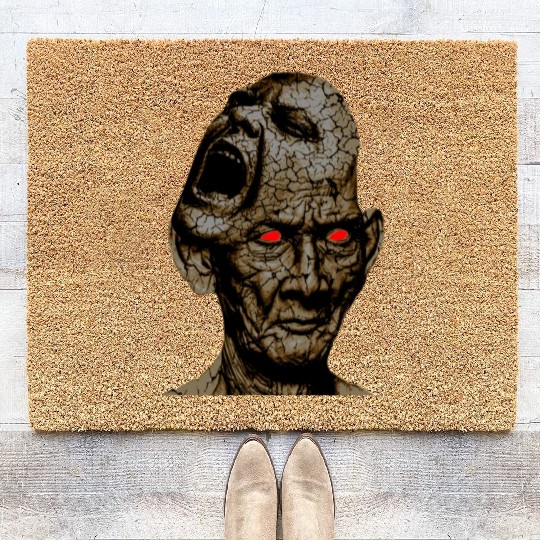 Stoic Old Man With Cracked Leathery Skin Red Eyes Coir Doormats