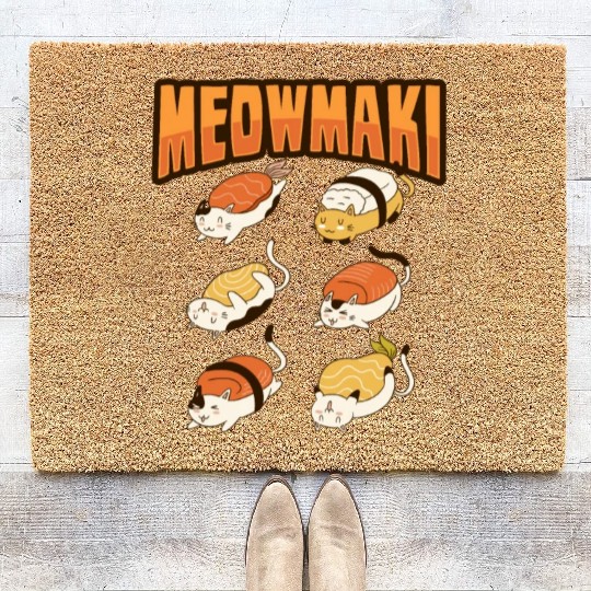 Cat Sushi Meow Design for a Cat Lady or Cat Mom Coir Doormats
