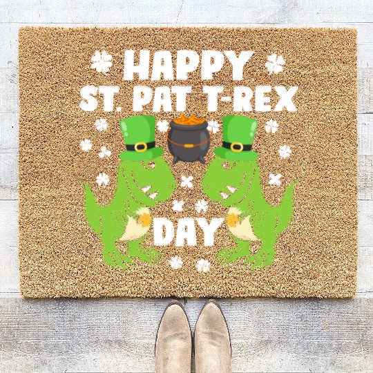 Happy St Pat Trex Day Dino Dinosaur St. Patrick's Coir Doormats