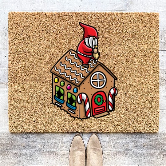 Christmas Gnome Gingerbread House Candy Cane Coir Doormats
