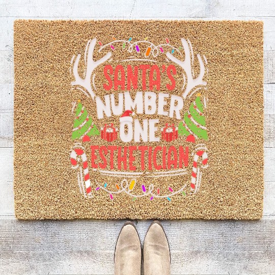 Santas Number One Esthetician Christmas Skin Care Coir Doormats
