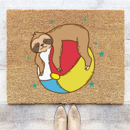 Sloth on a Beach Ball lazy Coir Doormats