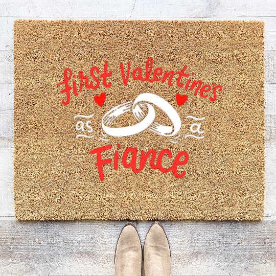 first valentines as fiance hearts day engagement Coir Doormats
