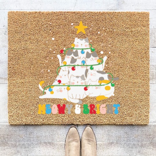 Meowy Catmas Cat Funny Christmas Tree Xmas Girls B Coir Doormats
