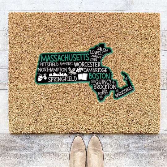 Massachusetts Boston cute map Salem Lowell Lawrenc Coir Doormats