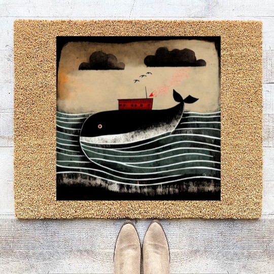 Whale and a ship Coir Doormats