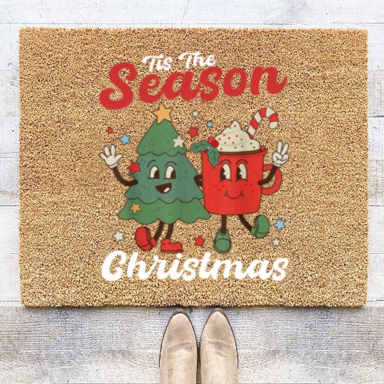 Tis The Season Christmas Tree Coffee Latte Coir Doormats