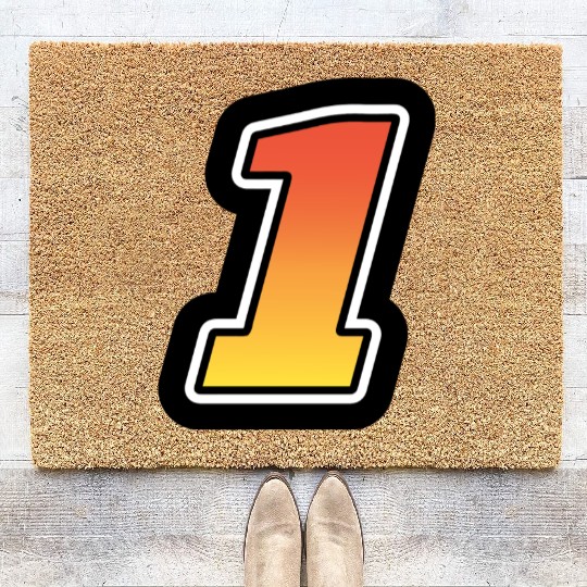 Number One 1 Gradient Yellow Orange 3 Stroke Coir Doormats