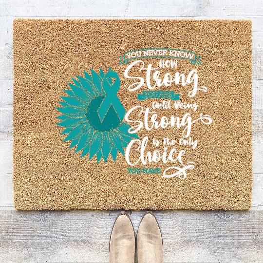 Cervical Cancer Awareness Month Teal Sunflower Coir Doormats