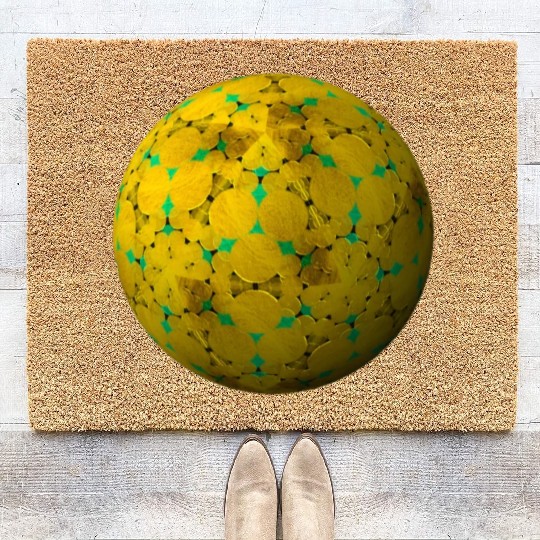 Golden-Yellow 3D Sphere with Green Highlights Coir Doormats