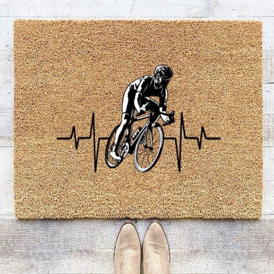 Cycling Heartbeat, Racing lover, Bicycle Line Bike Coir Doormats