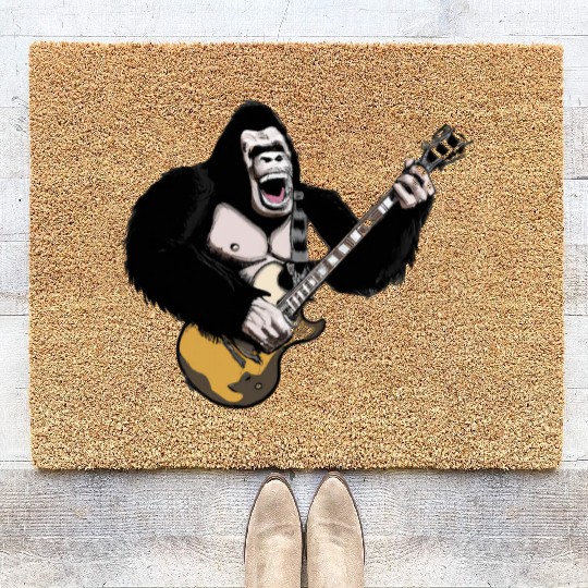 Huge ape playing electric guitar. Coir Doormats
