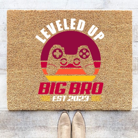 Leveled Up To Big Bro Est 2023 Retro Vintage Coir Doormats