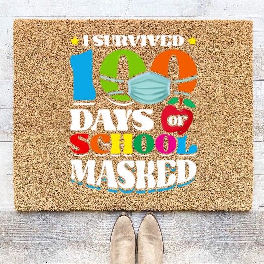 I Survived 100 Days Of School Masked Pupils Home Coir Doormats