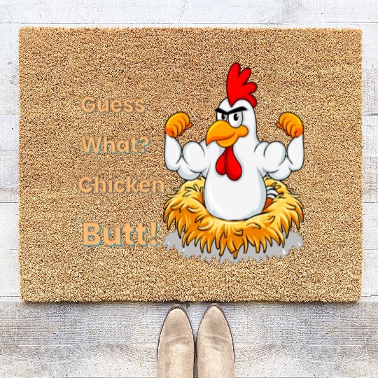 Funny Guess What? Chicken Butt! White Design Coir Doormats