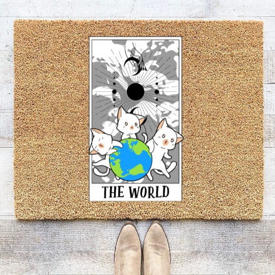 The World Tarot Card Funny Cat Tarot Card A Tarot Coir Doormats